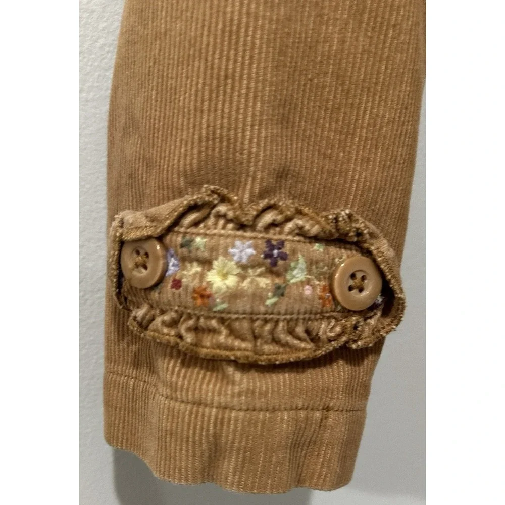 VTG Gymboree‎ Girls Size 5 Coat Tan Corduroy Embroidered Hooded Toggle Buttons